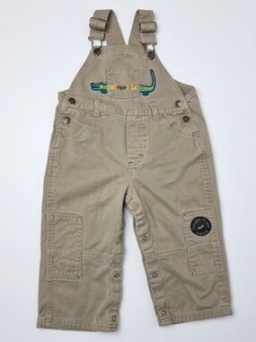 Vintage Crocodile Embroidered Khaki Overalls Y2K Safari 24M